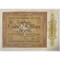 Банкнота 1 миллион марок 1923 год. Франкфурт на Майне. Веймарская республика. С рубля без МЦ.