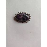 Брошь мельхиоровая с чароитом