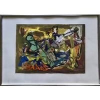 Акулов В.И. "Борьба"2003 г. Смешанная техника письма. Размер с рамой и паспарту 30,5х42,5 см.