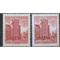2 разновидности (разная бумага) марки из серии 1958г. Австрия "Здания. Жилой комплекс "Рабенхоф" в Вене" MNH