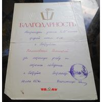 Благодарность Бобруйск 20-я школа