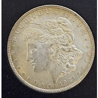 Доллар Моргана 1921 г. 1 доллар США золотистая патина штемпельный блеск