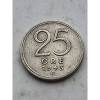 25 эре 1943 года Швеция. Серебро 400. Монета не чищена. 45219