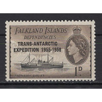 Фолкленды /Falkland Islands 1956** 1d Корабль надпечатка Транс-антарктическая экспедиция Mi#34