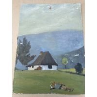 Карпаты 1970 г. Жыдович пейзаж картон масло 30х20 см