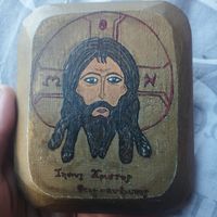 Икона Христос, на дереве, Польская, с подписью, на память о миропомазании Марией Терезиной