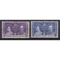 33.BrKS. Великобритания. Колонии.  Британские Соломоновы острова. Коронация Георга VI и Елизаветы. 1937 г. 1d, 3d. Mi.##56/58.