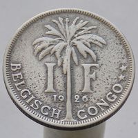 Бельгийское Конго. 1 франк 1926 Надпись на голландском - 'ALBERT KONING DER BELGEN'
