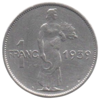 Великое Герцогство Люксембург. 1 франг ( франк ) 1939. Великая Герцогиня Шарлотта Адельгонда Элиза Мария Вильгельмина Нассау-Люксембургская. Нечастая.