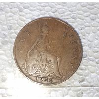 1 пенни 1934 года Великобритания. Король Георг 5. Красивая родная патина!