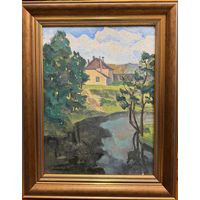 Дьяконов С.Д "Родные места",1974г. Картон, масло. Размер с рамой 40х50 см.