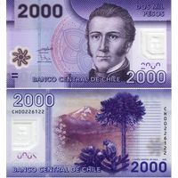 Чили 2000 песо 2014 год UNC (полимер с голограммным портретом)