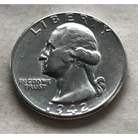США 25 центов (квотер) 1942 (Филадельфия) - серебро 0,900, состояние!