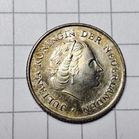1/10 гульдена Нидерландских Антильских островов 1963 года. Серебро.Юлиана.