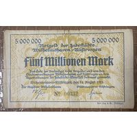 Банкнота 5 миллионов марок 1923 год. Вильгельмсхафен  Веймарская республика
