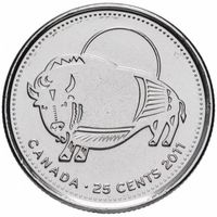 Канада 25 центов, 2011 Природа Канады - Бизон UNC