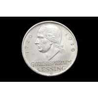 5 марок (рейхсмарок) 1929 г. Веймарская республика (Германия), Пауль фон Гинденбург. "200 лет со дня рождения Готхольда Лессинга". Штемпельный блеск!