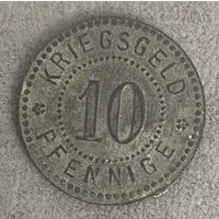 Монета 10 пфеннигов 1917 год. Зиген. Веймарская республика.