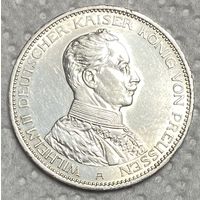 Монета 3 марки 1914 год. Пруссия. Германская империя. Вильгельм II.