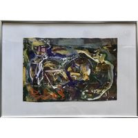 Акулов В.И. "Странная троица", 2003 г. Смешанная техника письма. Размер с рамой и паспарту 30х43 см.