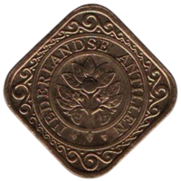 Самоуправляемая Территория Нидерландские Антилы. 50 центов 1989. UNC. Позолоченная сталь. Нечастая (315000)