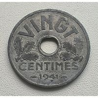 Франция 20 сантимов, 1941. "VINGT".  1-8-3