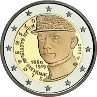 2 евро Словакия 2019 100 лет со дня смерти Милана Растислава Штефаника UNC из ролла