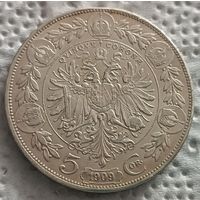 Австрия 5 крон 1909 со штемпельным блеском!