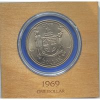 Фиджи 1 доллар 1969 г. В деревянном подарочном футляре с сертификатом