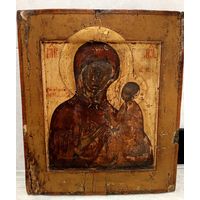 Антикварная Икона "Тихвинской Богородицы", ковчег, левкас, темпера, золото, 18 век, 33х28 см, Невьянск