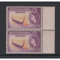 Британские Соломоновы острова /British Solomon Islands 1956** Каноэ Аборигены Елизавета II сцепка Mi#81
