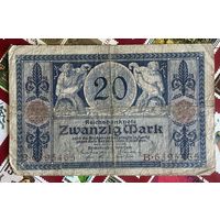 Банкнота 20 марок 1915 год. Германская империя. С рубля без МЦ.
