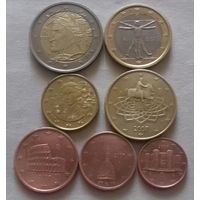 Набор евро монет Италия 2007 г. (1, 2, 5, 10, 50 евроцентов, 1, 2 евро)