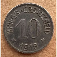 Монета 10 пфеннигов 1918 год. Город Крефельд. Веймарская республика. С рубля без МЦ.