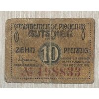 Нотгельд Плауэн, 10 пфеннигов, 1919 год Веймарская республика.