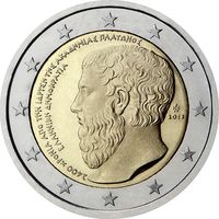 Греция 2 евро, 2013 2400 лет академии Платона UNC из ролла