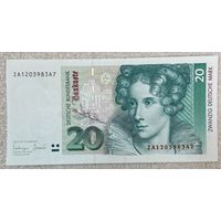 Банкнота 20 марок 1991 год. ФРГ. Аннетте фон Дросте-Хюльсхофф. НЕ БЫЛА В ОБОРОТЕ.