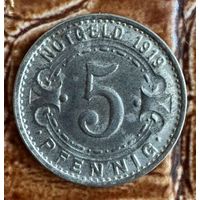Монета 5 пфеннигов 1919 год. Виттен. Веймарская республика.