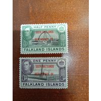 Южные Шетландские острова Георг VI надпечатка на марках Фолклендов 2шт