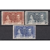 55.BrKS. Великобритания. Колонии.  Золотой Берег. Коронация Георга VI и Елизаветы. 1937 г. Полная серия. Mi.##102-104. MNH.