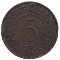 КОРОННАЯ КОЛОНИЯ  СЕЙШЕЛЫ. 5 центов 1948