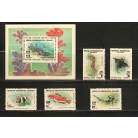 Мадагаскар-1990(Мих.1228-1232,Бл.124),  ** ,   Морская  Фауна , Рыбы(полная серия)
