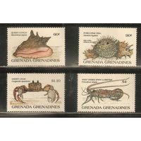 Гренада-Гренадины-1985(Мих.703-706) , **  , Морская  Фауна,  Раковины, Крабы(полная серия)