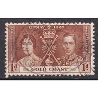 25.BrKS. Великобритания. Колонии.  Золотой Берег. Коронация Георга VI и Елизаветы. 1937 г. 1P.  Mi.#102.