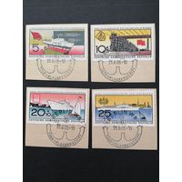 ГДР 1960 Полная серия марок на вырезках "Спуск на воду FDGB-прогулочных судов MC "Fritz Heckert"" (спецгашение) Mi.768-771 каталог 10.00 евро
