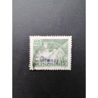 Польша 1950 Марка с надпечаткой "GROSZY" на марке из серии 1949 года Mi.541 "Объединительный съезд крестьянского движения" (гашение без клея с наклейкой) Mi.644 каталог 4.00 евро