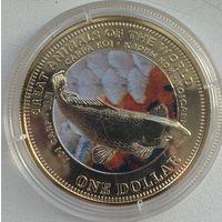 Фиджи 1 доллар 2009 г. Великие животные мира. Карп кои. Золотистый