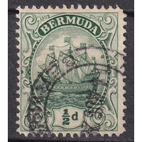 128.BrKCI. Великобритания. Колонии. Бермудские острова. Стандарт. Парусник Sea Venture. 1922 г. 1/2P. Mi.#70.