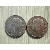 2 монеты по 5 злотых 1933 года