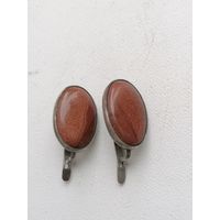 Серьги, серебро, камень - авантюрин, торги с Рубля